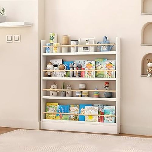 Book Shelf, Behind The Door Bookshelf, 3/4/5/6-Tier Behind The Door Shelf, Solid Wood Bookcase, Narrow Bookshelf for Kids, Space Saving, Book/Toy Organizer for Bedroom/Living Room/Office