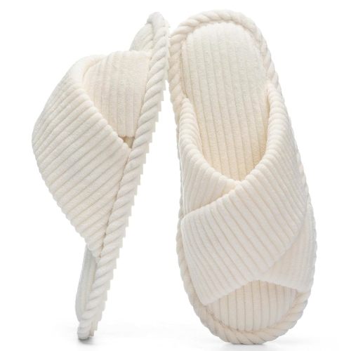Slippers for Women Memory Foam House Bedroom Corduroy Crossbands Open Toe Slides Sandals Shoes Comfy Trendy Gift for womens Anti-Skid sole
