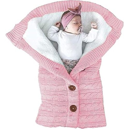 XMWEALTHY Unisex Infant Swaddle Blankets Soft Thick Fleece Knit Baby Girls Boys Stroller Wraps Newborn Baby Accessory Light Pink