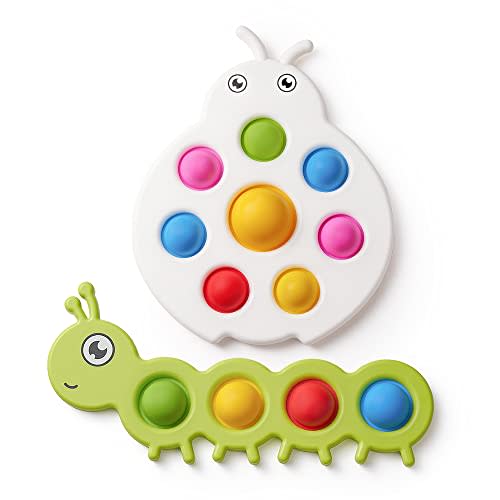 LiKee Fidget Popper Sensory Baby Toys for 10+ Months, Montessori Busy Toy for 1 2 3 Years Old Toddlers Push and Popping Bubbles Fine Motor Skill, Travel Toys for Kids Ages 1-3 Stress Relief (2 Pieces)