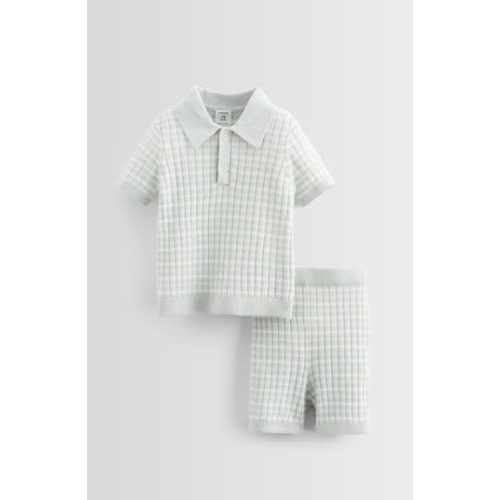 Stripe Pointelle Polo Sweater & Shorts Set, 12M