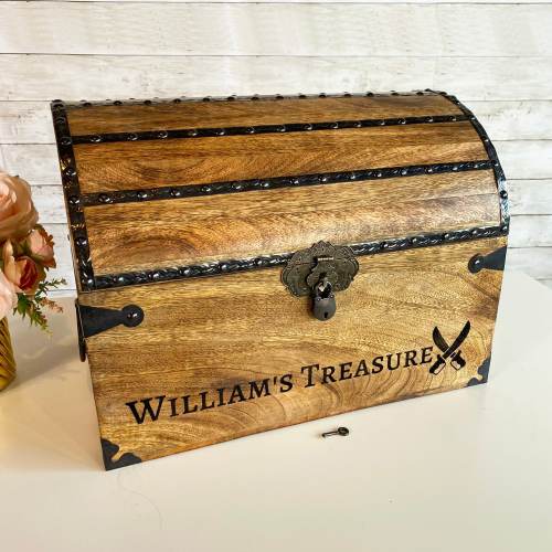 Wooden Pirate Treasure Chest Box, Personalized Piggy Bank For Kids, Nursery Décor, Pirate Décor, Baby Shower Gift, Kids Toy Treasure Box