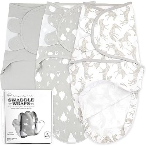 Bublo Baby Swaddle Sleep Sack with Zipper - Swaddles for Newborns - 3 Pack Baby Swaddles for 0-3 Months - Infant Sleeping Swaddle Sack – Adjustable Swaddle Blanket Wrap Boy Girl, Grey Zebras