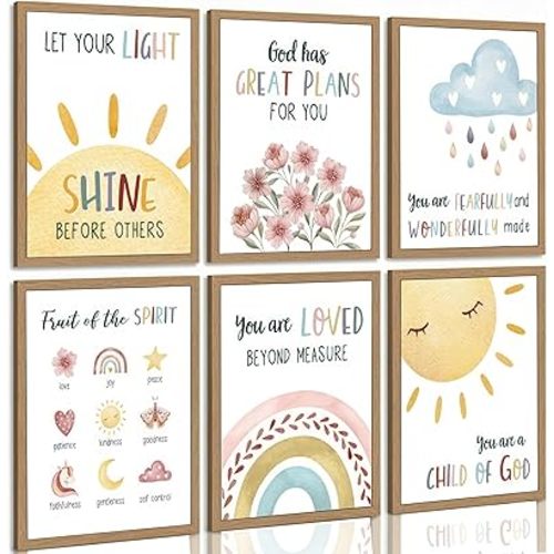 6Pcs Christian Nursery Canvas Wall Art Bible Verse Boho Painting Picture Wall Decor Poster Print Artwork for Baby Room Boy Room Girl Room Home Decoration