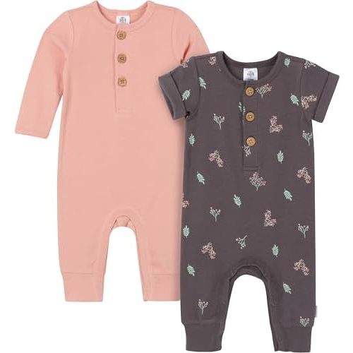 Gerber baby-girls Baby Boys and Baby Girls' 2-pack Long Leg Romper