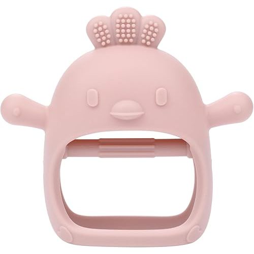 AIXMEET Baby Teething Toys, Soft Silicone Baby Teether Toys for 0-6 Months, Anti-Drop Hand Wrist Wearable Teether, Chew Toys for Sucking Needs, Baby Mitten Teether for Soothing Sore Gum,Pink