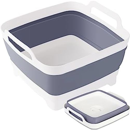 Collapsible Dish Tub 2.5 Gal(9.4L)-Collapsible Basin Bucket Portable Sink- Multiuse Foldable Sink Tub Collapsible Bucket for Cleaning Foldable Portable Small Plastic Water Supplies Space Saving(Grey1)