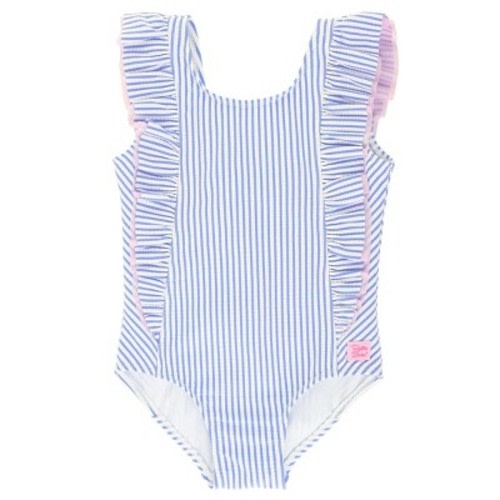 RuffleButts Infant Periwinkle Blue Seersucker Waterfall One Piece - Periwinkle Blue Seersucker, Size : 3-6 Months