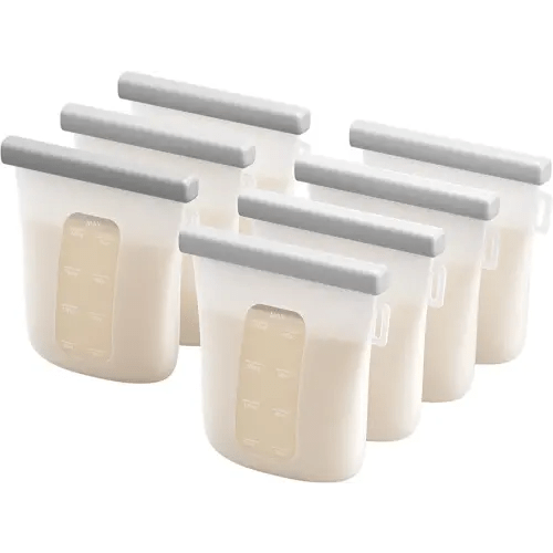 Nuliie 7 Pcs Silicone Breastmilk Storage Bags Reusable, 8oz/240ml Double Leak-Proof Breastmilk Freezer Bags, BPA Free Self-Standing Milk Bags for Breastfeeding, Baby Food Pouches