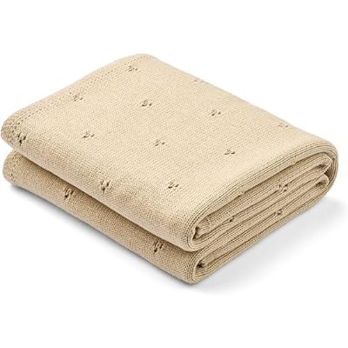 Organic Cotton Blanket 30" x 40" - Pointelle Knitted Baby Blankets for Boys and Girls - Light and Soft Blanket for Babies (Fog)