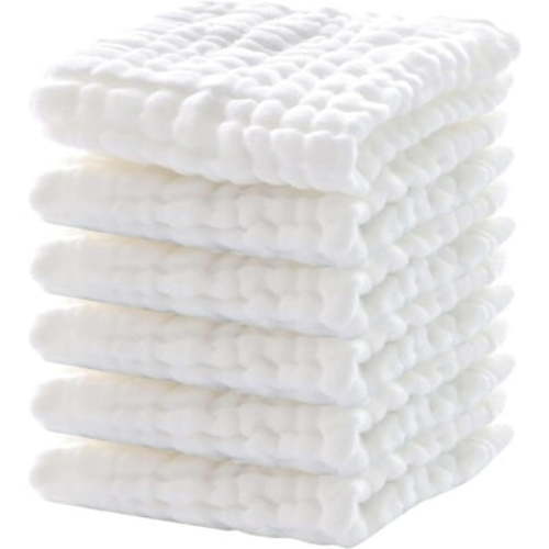 JOYOYO 6 Pack Muslin Burp Cloths 100% Cotton Muslin Cloths Large 10''x10'' Extra Soft and Absorbent Baby Burping Cloth - White
