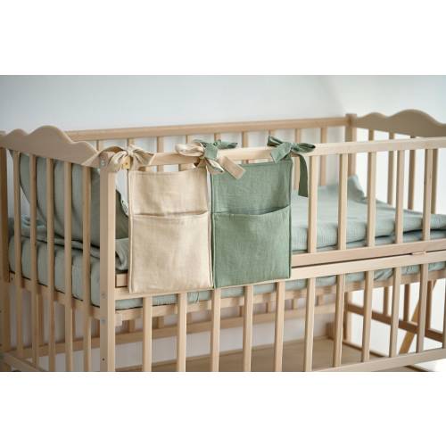 Natural Linen Crib Organizer, Baby Cot Pocket Organizer, Diapers Beige Organizer, Baby Nursery Storage, Hanging Sage Pocket