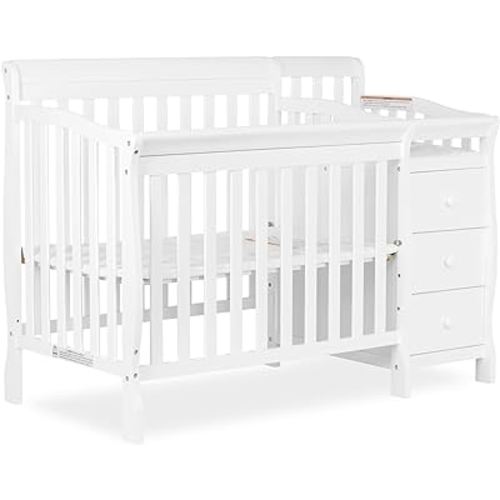 Dream On Me Jayden 4-in-1 Mini Convertible Crib And Changer in White, Greenguard Gold Certified, Non-Toxic Finish, New Zealand Pinewood, 1" Mattress Pad