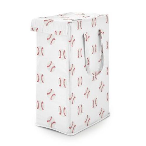 Sweet Jojo Designs Boy Foldable Laundry Hamper with Handles Baseball Patch Red and White