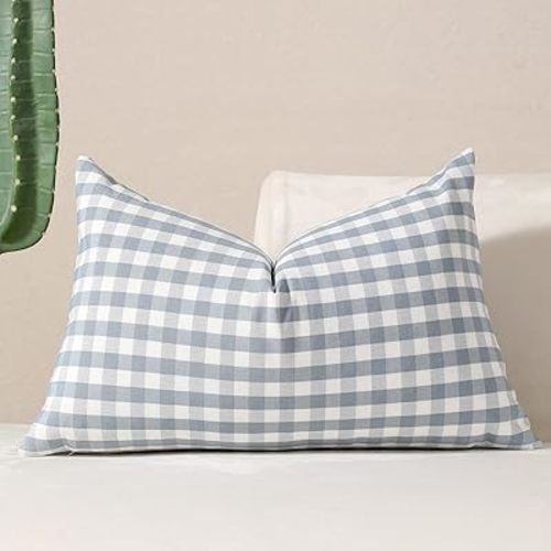 vctops Blue Buffalo Check Plaid Decorative Throw Pillow Covers 12x20 Inch Farmhouse Gingham Lumbar Cushion Cover Pillowcase for Sofa Bedroom Couch (Blue Plaid,12"x20")