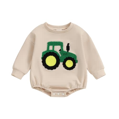 VISGOGO Newborn Infant Baby Boy Bubble Romper Clothes Long Sleeve Letter Onesie Farm Tractor Fall Winter Bodysuit Outfit