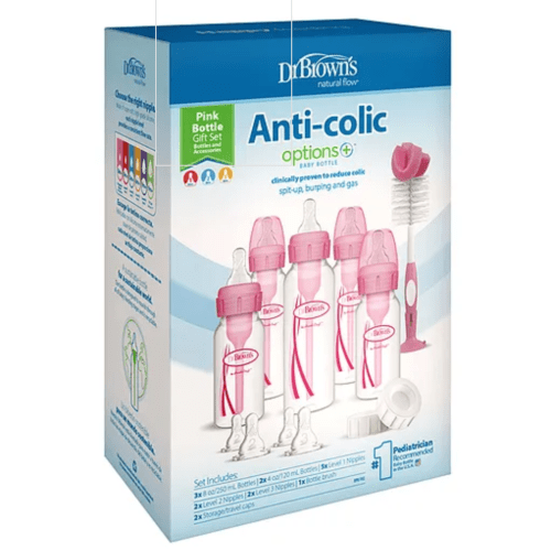 Dr. Brown's Options+ Anti-Colic Feeding Bottle Set, 17pc Pink - BPA Free, Supports Breastfeeding, Paced Flow, 0M+ Online in UAE, Buy at Best Price from FirstCry.ae - 5d7a9ae3abf70