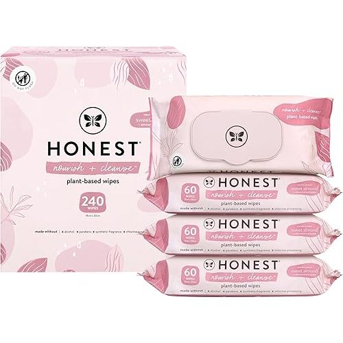 The Honest Company Nourish + Cleanse Naturally Scented Wipes | Cleansing Multi-Tasking Wipes | 99% Water, Plant Based, Hypoallergenic | Sweet Almond, 240 Count