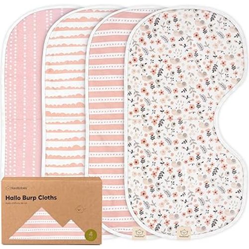 KeaBabies 4-Pack Baby Burp Cloths Baby Girl, Boy - Organic Cotton Burp Cloth, Extra Large, Absorbent, Soft Burping Cloths & Bibs Set for Babies, Newborn Burp Clothes, Thick Burp Rags (Sweet Charm)