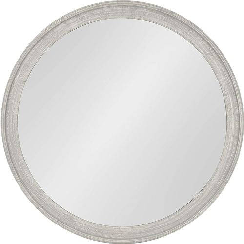 Kate and Laurel Mansell Round Wooden Decorative Accent Wall Mirror, 28 inch Diameter, Distressed Gray