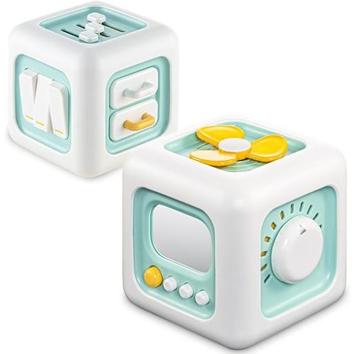 Activity Cube Montessori Toys for 1 Year Old, Busy Board for Babies 12-18 Months, Car Travel Airplane Toys for Toddlers 1-3, Christmas Birthday Gifts for 1 Year Old Boys Girls