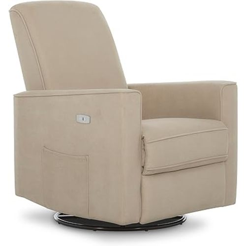 Evolur Harlow Deluxe Upholstered Plush Seating Glide Rocker, Swivel, Power Recliner with USB Port, Greenguard Gold Certified, Glider Chair for Nursery in Fawn