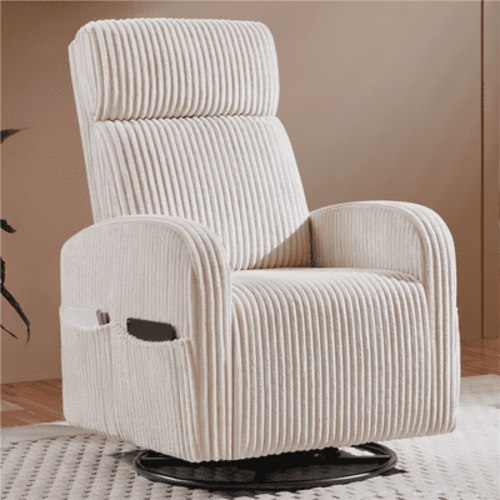 Renwick Corduroy Swivel Nursery Glider Chair for Living Room, Beige