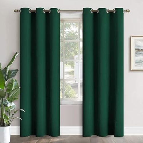 YoungsTex Emerald Green Blackout Curtains for Bedroom 84 Inch Length - Thermal Insulated with Grommet Room Darkening Window Drapes for Living Room Sliding Door, 2 Panels, 42 x 84 Inch