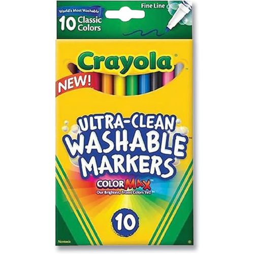 Crayola Ultra-Clean Washable Markers, Fine Line Multicolor, 10 Count