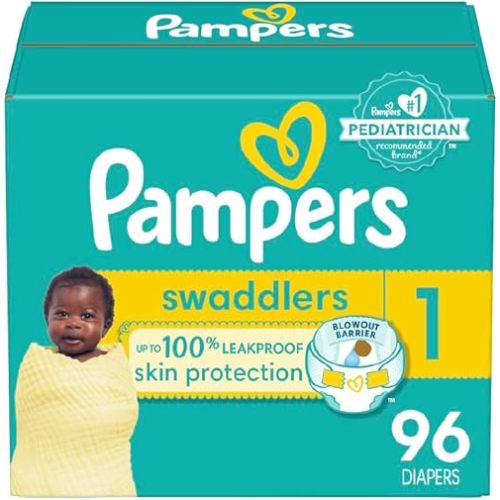 Pampers Swaddlers Diapers - Size 1, 96 Count, Ultra Soft Disposable Baby Diapers