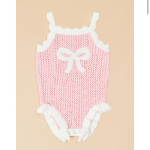 Paige Knit Bow Bodysuit in Pink & Ivory | Tullabee
