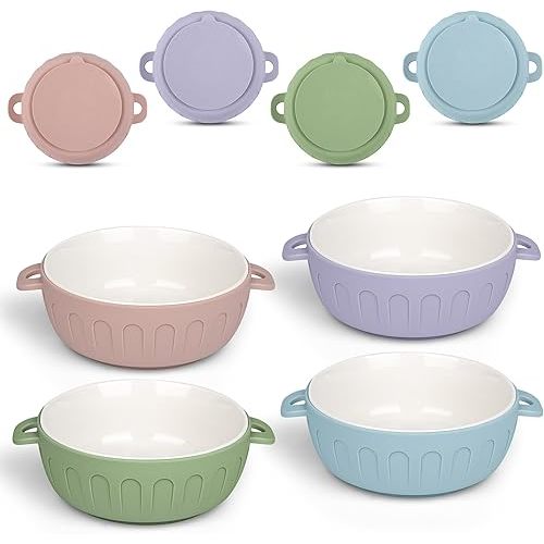 iNeibo 4 Packs Porcelain Baby Bowls with Silicone Suction Sleeve for Toddler Feeding, BPA-Free, Non Slip, Microwave & Dishwasher Safe