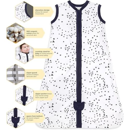 Burt's Bees Baby Beekeeper Wearable Blanket, Organic Cotton Swaddle 0.5 or 1.5 TOG, Newborn Essentials Shower Gift