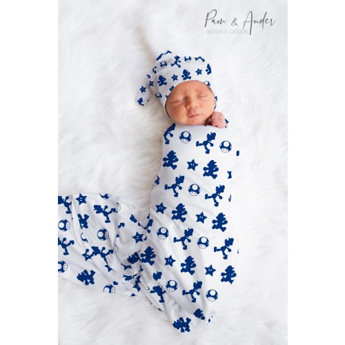 Mario Swaddle Set, Boy Swaddle Set, Videogame Nursery, Mushroom Swaddle Set