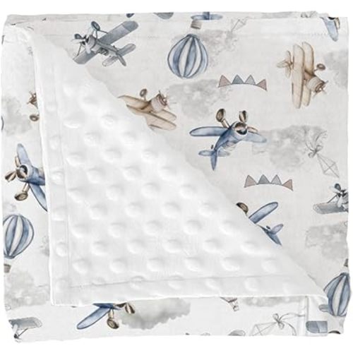 Vintage Planes Airplanes Helicopters Baby Blankets for Girl Boy Hot Air Balloon Plane Clouds Sky Soft Mink Dotted Backing Double Layer Swaddle Receiving Blanket for Toddler Nursery Bed Blanket 30x40