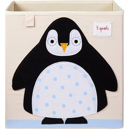 3 Sprouts Toy Storage Organizer: Toy Box Cube Organizer for Playroom, Nursery - Foldable Storage Bin - Penguin