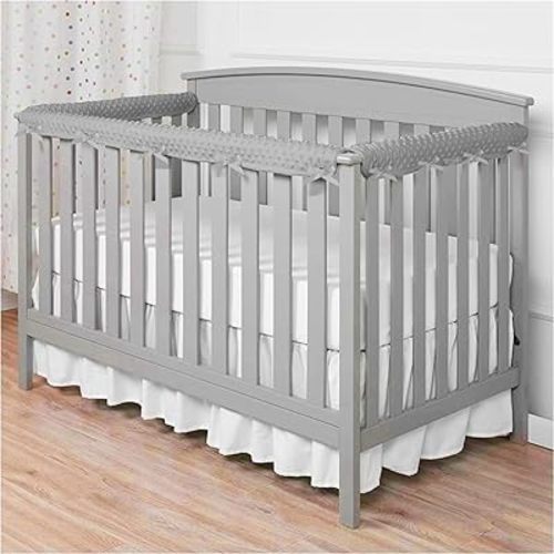 3 in 1 Crib Rail Covers for Teething,Soft Breathable Anti-Collision Crib Teething Rail Cover Edge Protector Strip(2025 New) (Gray-Bubble)