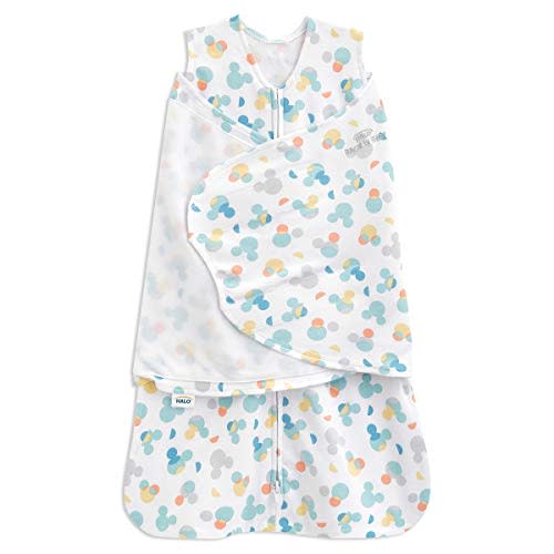 HALO Disney 100% Cotton Sleepsack Swaddle, 3-Way Adjustable Wearable Blanket, TOG 1.5, Mickey Overlay, Small, 3-6 Months