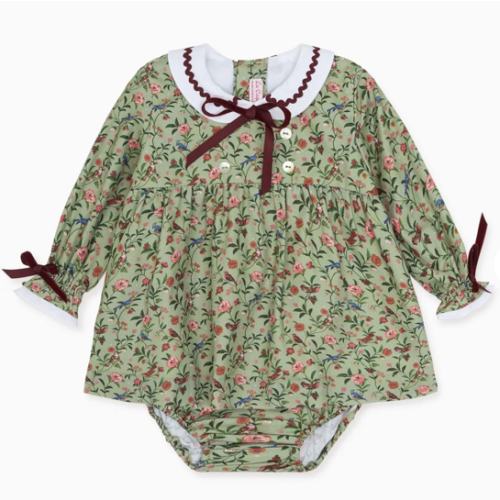 Sage Bird Floral Granada Baby Girl Set | La Coqueta Kids UK