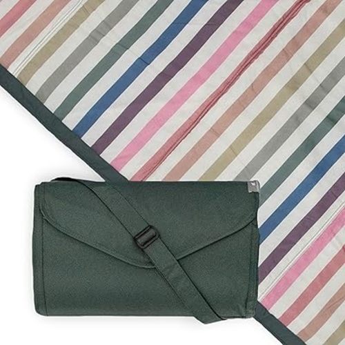 Little Unicorn 5'x10' XL Outdoor Family Picnic & Beach Blanket | Durable & Water-Resistant Fabric | Compact Fold & Easily Wipes Clean | Zipper Pocket (Chroma Rugby Stripe)