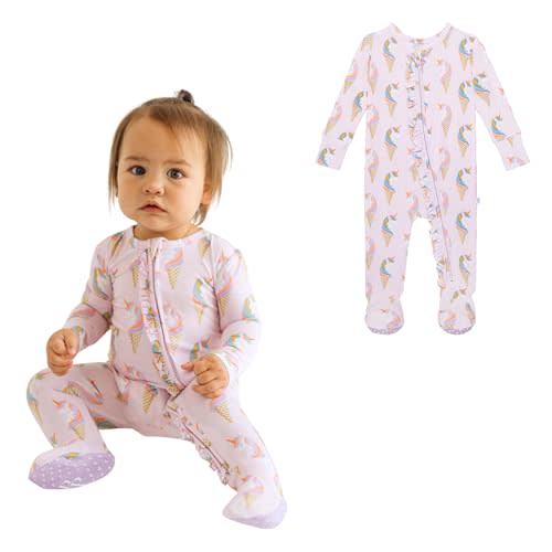Posh Peanut Footie Pajamas for Baby Girls – Sleepers in Viscose from Bamboo with 2-Way Zipper & Ruffle Trim