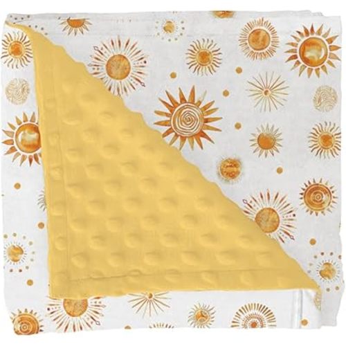 Watercolor Boho Suns Baby Blankets for Girl Boy Tribal Sun Totem Soft Mink Dotted Backing Double Layer Swaddle Receiving Blanket Summer Golden Sun Bed Throws for Newborn Infant Toddler Nursery 30x40