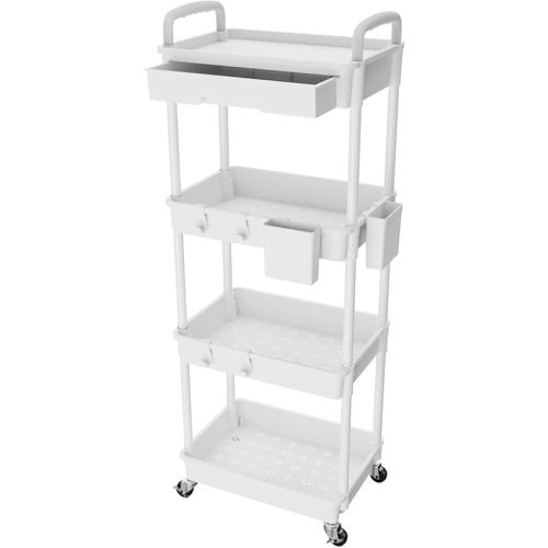 4 Tier Rolling Utility Cart with Drawer,REBECAT Utility Cart Made of Multifunctional Storage Organizer Tool for Kitchen,Bathroom,Living Room,Office(Gray)