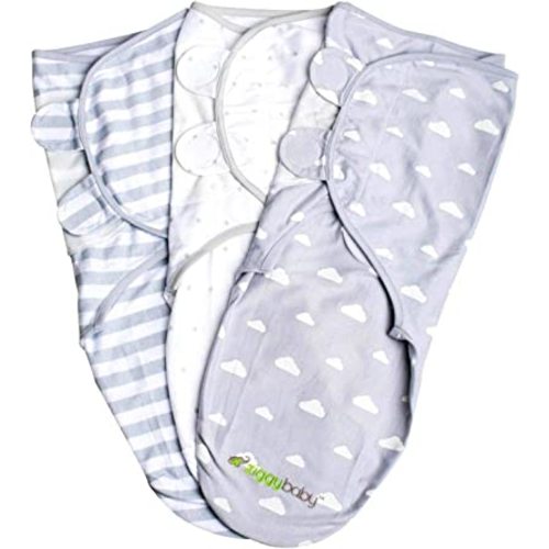 Baby Swaddle Blanket Adjustable for 0-3 Months - Newborn to Infant Baby Swaddle Wrap Set (3 Pack - Gray Cloud, Stripe, Stars) for Baby Boy Girl Gender Neutral Easy Swaddle by Ziggy Baby