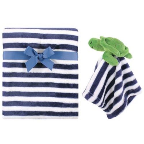 Hudson Baby Infant Boy Plush Blanket With Security Blanket, Sea Turtle, One Size