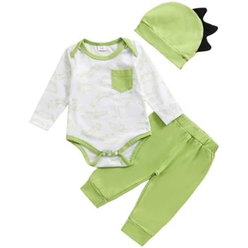 Newborn Infant Baby Boy Outfit Little Brother Romper Infant Letter Print Dinosaur Clothes Drawstring Pants Hat