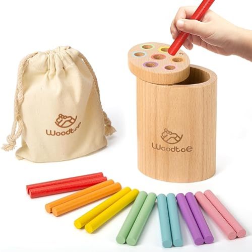 Wooden Montessori Sticks Toys for 1-3 Year Old, 7 Colors Sorting Learning Toys for Toddlers 1 2 3, Developmental Sensory Toys for Babies, Fine Motor Skills Easter Gifts for Baby Boys Girls