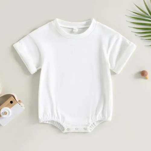 Baby Boy Girl Solid Color Short Sleeve Bubble Romper Oversized T-Shirt – August + Willow