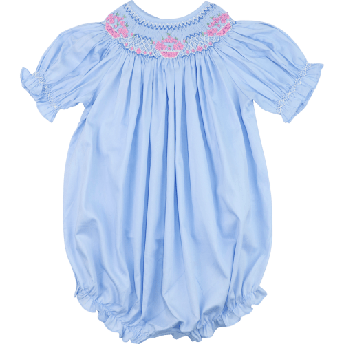 Blue Smocked And Embroidered Floral Bubble – Cecil & Lou