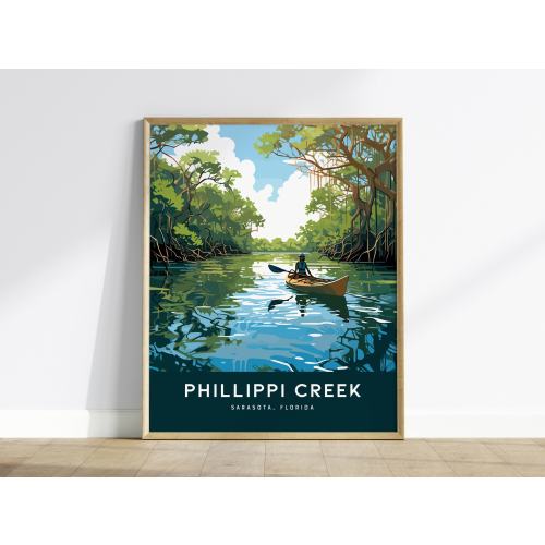 Phillippi Creek Kayaker Framed Wall Art | Sarasota Kayak Poster Design | Florida Fishing Unframed Print | Mangrove Adventure Home Decor